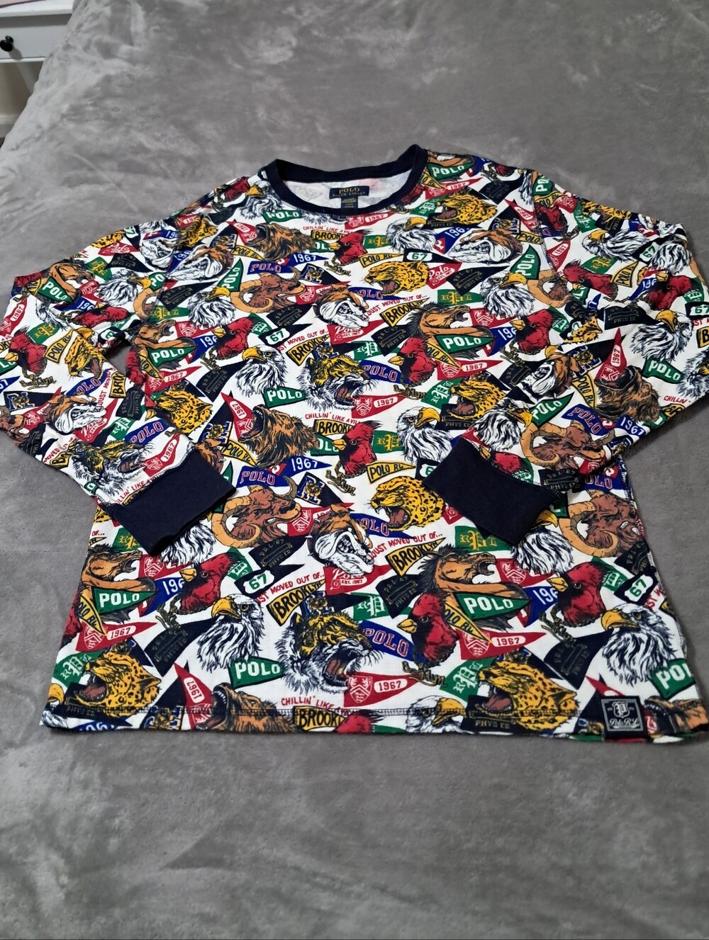Polo by Ralph Lauren Varsity Mascot Print Thermal Sleepwear Shirt Cotton Sz. L